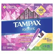 Tampax Radiant with Plastic Applicator Regular/Super Absorbency DuoPack, Unscent