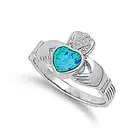 Women 12mm 925 Sterling Silver Blue Opal Heart Claddagh Vintage Style Ring Band