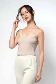 Sandra Singlet – 100% Wool Super Fine Shoe Lace Strap Singlet, Camel Grey / S