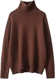[HEYDHSDC] Women's Fall/Winter 100percent Cashmere Jumper High Neck Lazy Style Loose Long Sleeved Solid Pullover