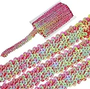 uxcell 11 Yards 1.2 Inch Elastic Sequins Trim 3 Row Flat Paillette Sequins Fabric Ribbon for Crafts DIY Fringe Sewing AB Rose Red