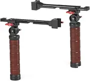 FEICHAO Wooden Handheld Gimbal Handle Grip Kit Foldable with 1/4 3/8 Thread Cold Shoe Mount Compatible with RS2/RS3/RS3 Pro/RS4 Pro/RS3 Mini/RS4 Mini Stabilizer (Dual Handle)