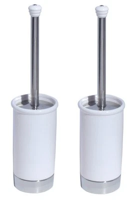 (2) ea Interdesign 95621 White Chrome York Toilet Bowl Brush Set