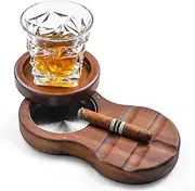 Wooden Cigar Coaster/Glass Tray and Holder with Revolving Cigars Accessories