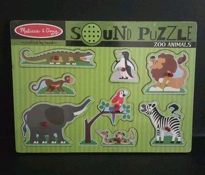 Educational Puzzle Melissa And Doug Wooden Sound Puzzle Zoo Animals New Sealed.
