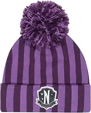 [Heroes Inc.] Wednesday 'Nevermore Logo' Purple Bobble Beanie Hat, Purple, One size