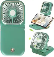 MAGICKK Portable Foldable hanging neck fan 5 in 1 as Power Bank,Phone Holder,Handheld Fan,Desk Fan, USB charging hanging neck fan ,3000 mAh Power Bank,3 Speed Adjustable (Green)