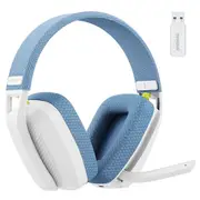 Wireless Gaming Headset with Flip Microphone for PC, PS4, PS5, 2.4GHz Wireless Bluetooth Headset Headphones with Mic for Laptop Computer,Blue and White