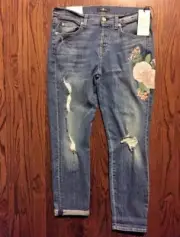 NEW 7 For All Man Kind Embroidered JOSEFINA Size 28 JEANS Made in USA