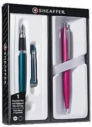 [Sheaffer] VFM Duo Fountain & Ballpoint Pen Gift Set, 0.44mm, Peacock Blue Barrels, Black Ink, Set Of 2