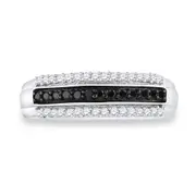 Sterling Silver Round Black Diamond Band Ring 1/4 Cttw