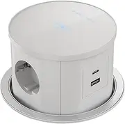 Wireless Charging Lifting Socket,Pop-Up Desktop Socket,3 EU+1A1C Charging+15w Wireless Charging,Press Lift,Opening Φ120mm,Waterproof and Flame Retardant,Power Supply from All Sides,White