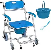 Rolling Commode Wheelchair Folding Bedside Commode Chair with Wheels Bedside Commode Chair Shower Commode Chairs for Senior Handicap