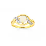 9ct Gold, White Opal And Diamond Ring in White