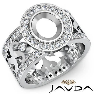 Huge Halo Pave Oval Shape Semi Mount Diamond Engagement Ring 14k W Gold 1.3 Ctw.