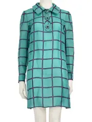 Blue Silk Checkered Shirt Dress