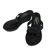 在飛比找蝦皮購物優惠-ISLAND Slipper涼鞋楔型鞋 唯一 串珠 緞帶 黑