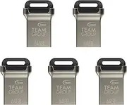 TEAMGROUP C162 64GB 5 Pack USB 3.2 Gen 1 USB 3.1/3.0 Mini Fits Metal Read 100MB/s Flash Thumb Drive External Data Storage Memory Stick Compatible with Computer/Laptop Black TC162364GB21