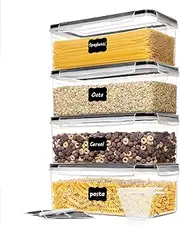 Vtopmart Airtight Food Storage Containers with Lids 4PCS Set 3.2L, Plastic Spaghetti Canisters for Pasta organizer, BPA Free Air Tight Kitchen Pantry Organization