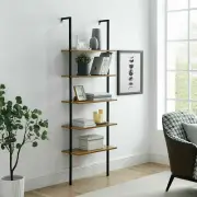 5-tiers Shelf Wood Bookcase Unit, Open Ladder Bookshelf Wall Mount Display Rack