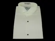 Boys Used Ivory Tuxedo Shirt Wing Pleated Tux Poly Cotton Blend TUXXMAN