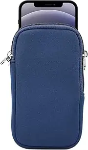 Jlyifan Neoprene Cell Phone Sleeve, Zip Wallet Pouch with Neck Strap for iPhone 16 16 Pro 15 15 Pro iPhone 14 14 Pro iPhone 13 12 11 Pro iPhone SE 3G iPhone X XS LG Aristo 5 4 3 Phoenix 5 4 (Blue)