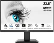 MSI PRO MP2412 23.8" Eye Care Ergonomic Business Computer Monitor, FHD 1920x1080, VA, Frameless, 100Hz, 1ms, Tilt Compatible, HDMI&DP Port, VESA, Black, 3 Year Warranty