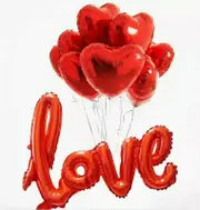 ASR PARTY 9pcs Love and Heart Foil Balloons Set Red