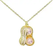 [Hiqmic] 925 Sterling Silver Cute Peanut Pearl Pendant Necklace White Gold Plated Jewelry Gifts for Women 16", WA99055, Silver, Opal