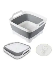 [BR Home] Strainer Foldable Fruit Veggies Wash Colander Travel Storage Basket in Grey/White
