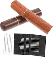 SEWACC Iron Hand Sewing Needles Wooden Needle Box for Clothing Embroidery DIY Projects
