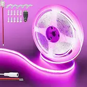 Clearhill 12V COB 480LED Strip Lights,16.4FT/5M（No Power Supply）,Pink,480LEDs/M,with 5521DC Female Connectors,8mm Width,IP20,for DIY Home Indoor Decoration