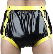 [DAIJES] Black and Yellow Latex Diaper with Buttons Front Loosely Smocking Rubber Bloomers Boxer Shorts Underpants