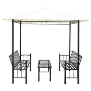 Outdoor Garden Pavilion Gazebo Marquee Shade with Table and Chair Benches Set