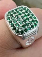 2.50Ct Round Cut Simulated Emerald Men's Stylish Ring 14K White Gold Plated