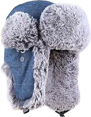 [CVMRBY] Winter Hats,Bomber Hat Trooper Trapper Hat Unisex Aviator Hat Denim Fabric Pilot Cap Bomber Hat with Ear Flaps Winter Windproof