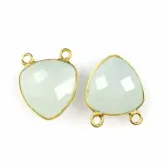 Bezel Gem Links - Gold Vermeil - Small Trillion - 15mm - Aqua Chalcedony -1pc