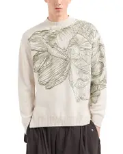 Emporio Armani Plain Knit Embroidered Leaf Pullover Crewneck Sweater