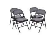 Giantex 4-Piece Fabric Folding Chairs Simple Camp Stool w/Metal Frame Portable Padded Seat Black