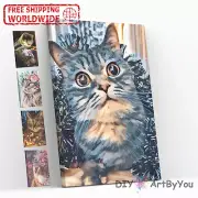 Paint By Numbers Kit Cat Animal Home Beginner Painting Framed Canvas Kid Decor
