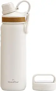 GrandTies 32oz Travel Water Bottle – Wide Mouth Vacuum Insulated Water Bottle with Two Style Lids, Coldest Water Bottle for Men, Hydro Bottles for Women – Ivory White (24oz, Ivory White)