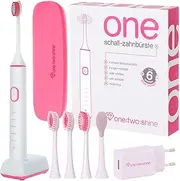 ONE:TWO:SHINE® Electric Sonic Toothbrush with 4 Replacement Brushes, Travel Case, Charging Station, Power Supply & Co - 6 Weeks Battery Life, 5 Modes + Timer (Berry)