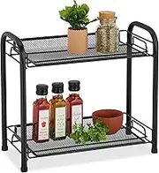 Relaxdays Spice Rack 2 Tier Table Rack for Kitchen & Bathroom Spices Makeup Perfume Metal Tier Rack Black