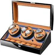 Automatic Watch Winder Positions Storage Case Luxury Adjustable Motor Led Light(6+7 Brown) LWX