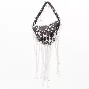 CHRISTOPHER KANE Runway pearl embellished black satin evening bag