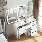 White Dressing Table Makeup Vanity Desk Set w/ Stool LED Lights Mirror & Drawers