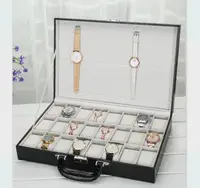 在飛比找樂天市場購物網優惠-手錶盒 鱷魚紋PU皮帶鎖24位手提式手錶收納盒首飾箱大容量簡