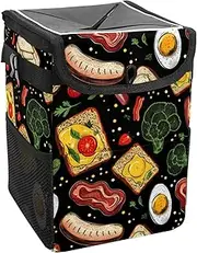 Car Trash Can with Lid and Storage Pockets Leak-Proof Organizer,Waterproof Garbage Can,Food Breakfast