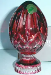Waterford Lismore Standing Egg Paperweight in Ruby Pink Crystal 4.5" New