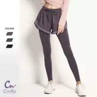 在飛比找momo購物網優惠-【Confio 康菲歐】歐美假兩件瑜珈長褲-神秘紫(假兩件 